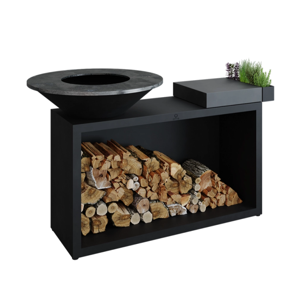 GRATARE PE LEMNE CU PLITA - Gratar OFYR Negru 85 SD cu masa de lucru