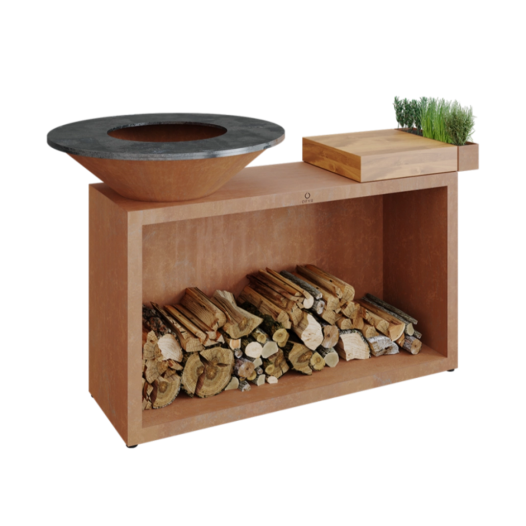 GRATARE PE LEMNE CU PLITA - GRATAR OFYR CORTEN 85 SD CU MASA DE LUCRU