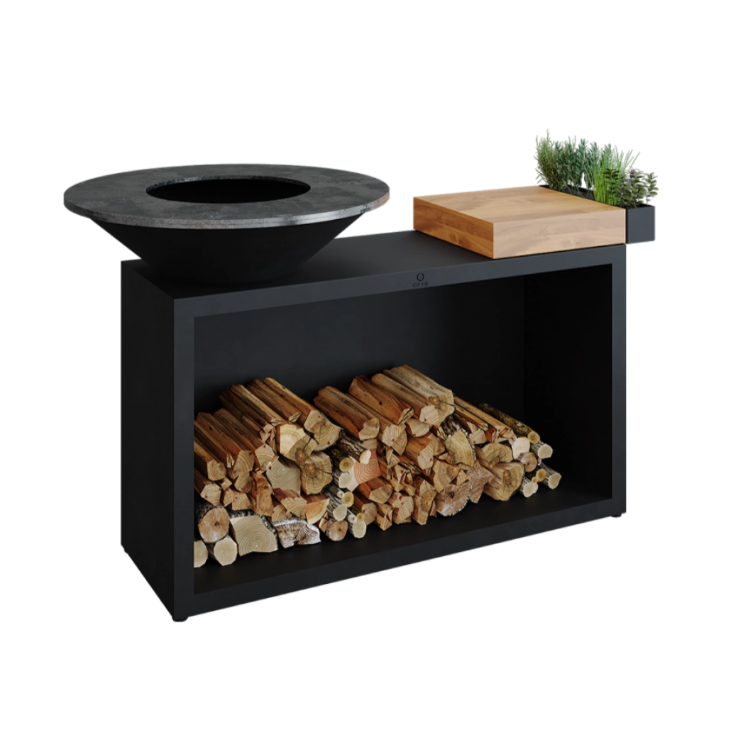 GRATARE PE LEMNE CU PLITA - Gratar OFYR Negru 85 SD cu masa de lucru