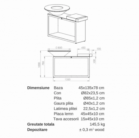 Gratar OFYR Negru 85 SD cu masa de lucru [2]