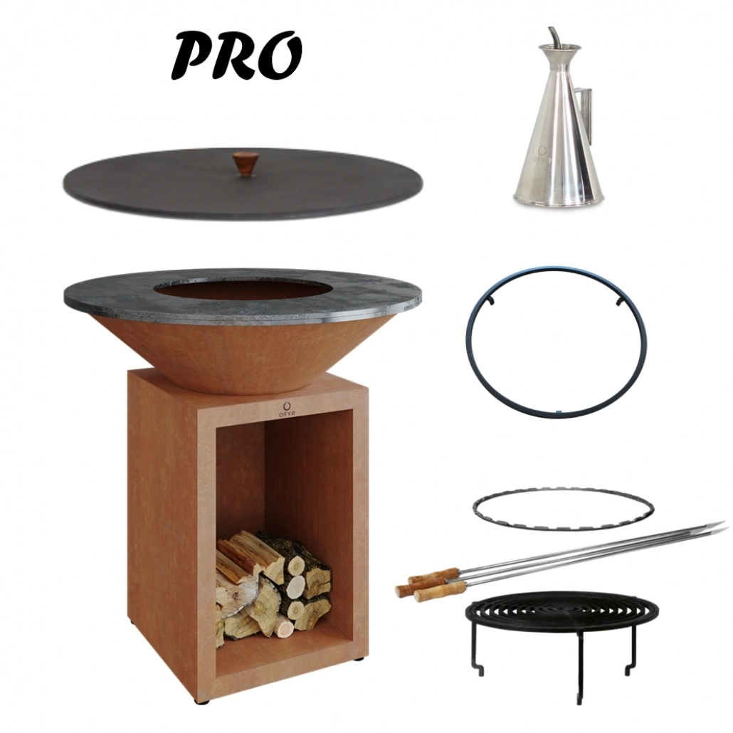 GRATARE PE LEMNE CU PLITA - Pro Pack - OFYR Corten 100 CU SPATIU DEPOZITARE - Pe lemne