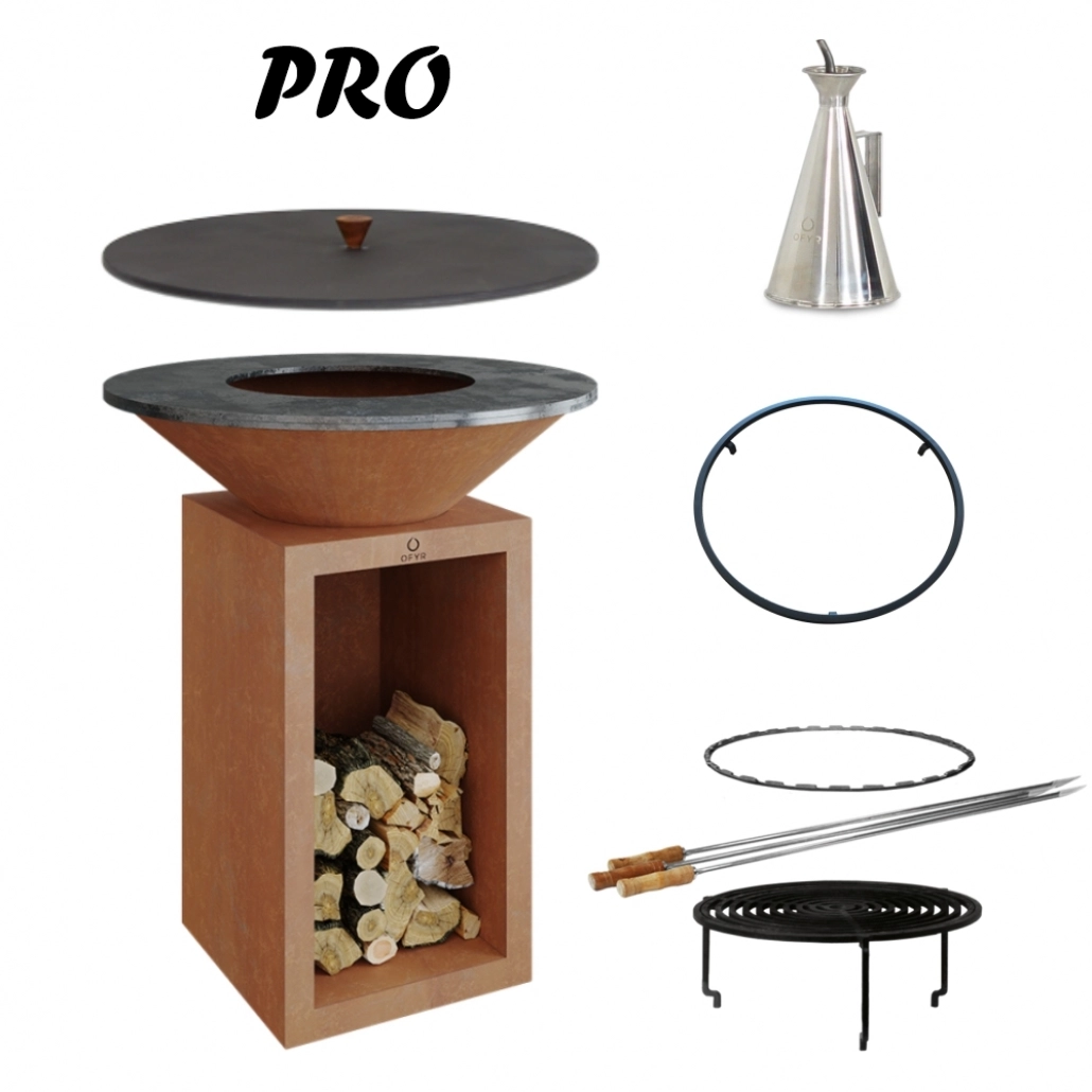 GRATARE PE LEMNE CU PLITA - Pro Pack - OFYR Corten 85 CU SPATIU DEPOZITARE - Pe lemne