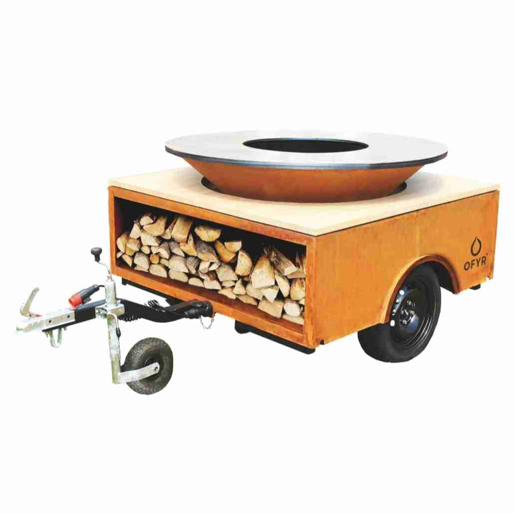 GRATARE PE LEMNE CU PLITA - Gratar OFYR XL 150 cu REMORCA de transport
