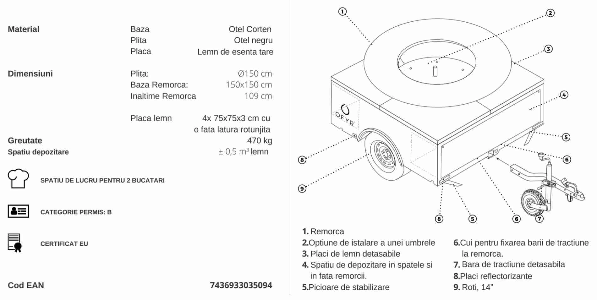 Gratar OFYR XL 150 cu REMORCA de transport [4]