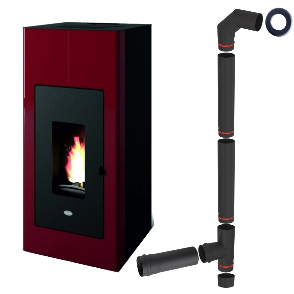 CENTRALE, SOBE & ȘEMINEE PE PELEȚI - TERMOSEMINEU PE PELETI ILARIA 17.5KW - ROSU + piese racordare