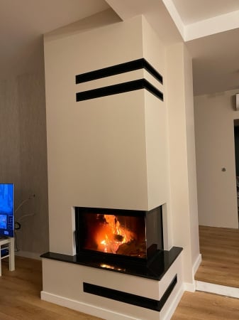 MODELE ȘEMINEE CONSTRUITE - Semineu cu focar sticla pe colt MBO150 termota neagra