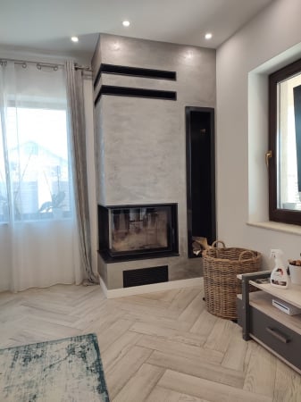 MODELE ȘEMINEE CONSTRUITE - Semineu cu focar modern MBA170 18KW PRO sticla pe colt - BARLAD