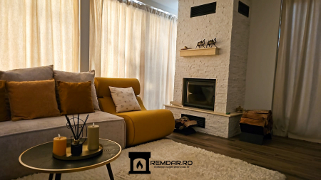 Semineu modern rustic finisat cu marmura alba scapitata de Ruschita [1]