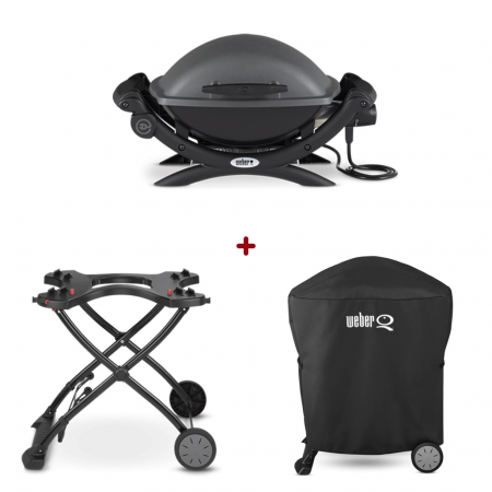 GRATARE ELECTRICE - Set Gratar electric Weber Q1400 - Antracit + husa integrala + suport cu roti