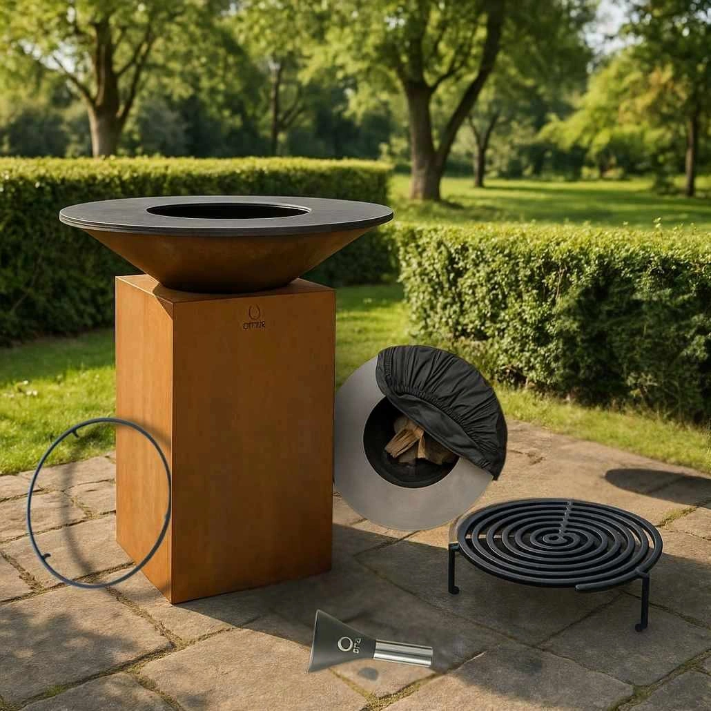 Set Gratar OFYR ORIGINAL Corten 75 cu vatra de gatit pe lemne + Gratar + Opritor alimente + Husa + Racleta [1]