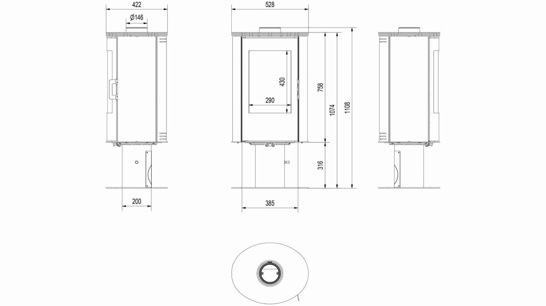 Soba AB / 8-10.5kw Modern - Cahle Negre + Rotire 360* [3]