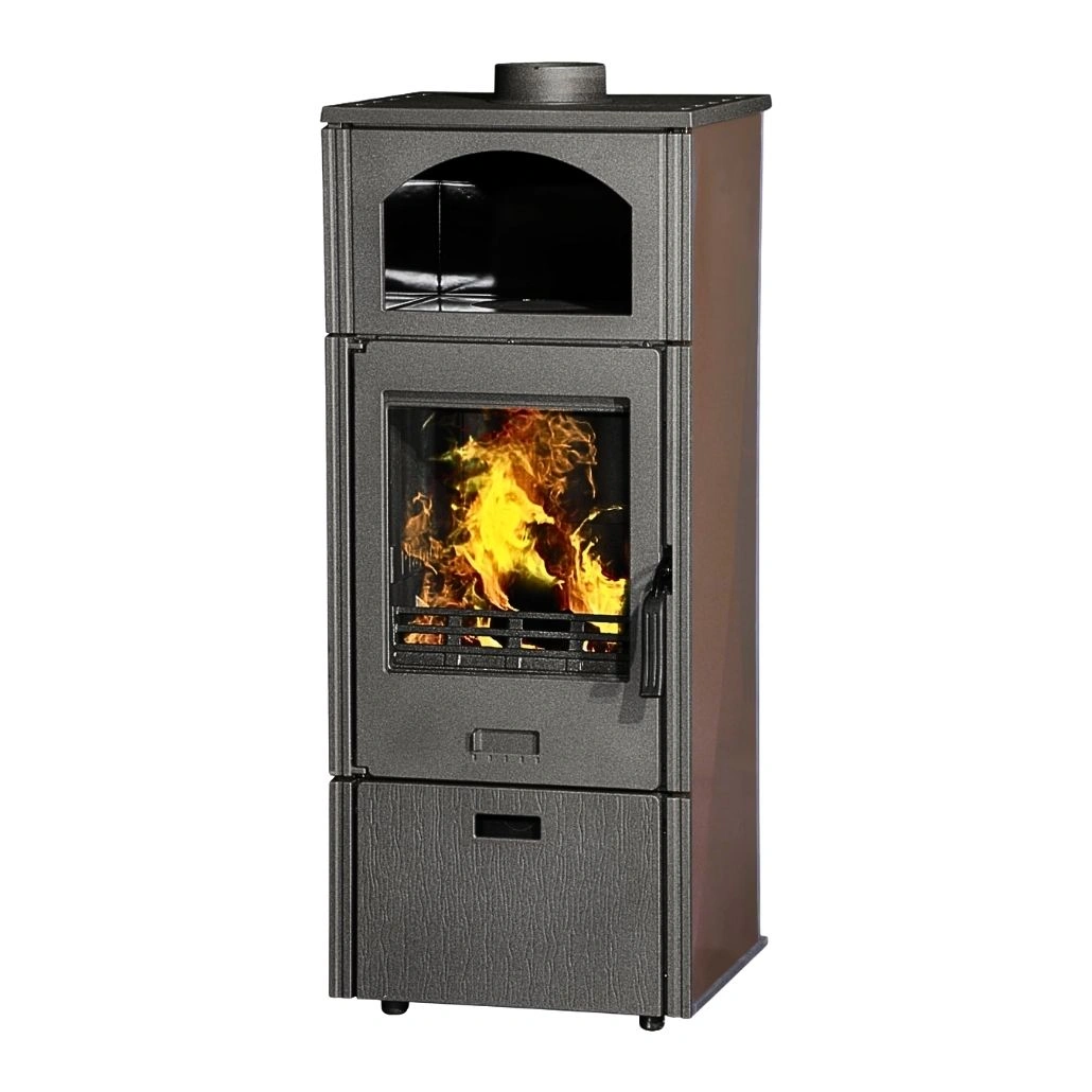 SOBE DE GĂTIT PE LEMNE - Soba de fonta cu plita LAVA Maro + loc depozitare, 8-11kW, A+