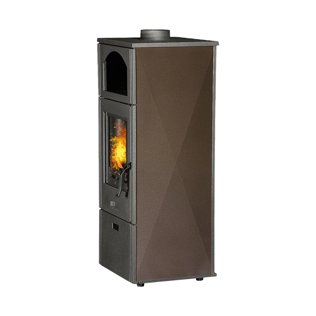 Soba de fonta cu plita LAVA Maro + loc depozitare, 8-11kW, A+ [1]