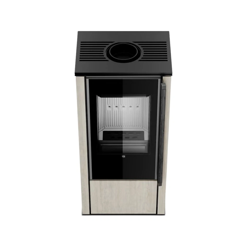 Soba din otel cu finisaj quartz - Alb travertin - maner lemn negru [4]
