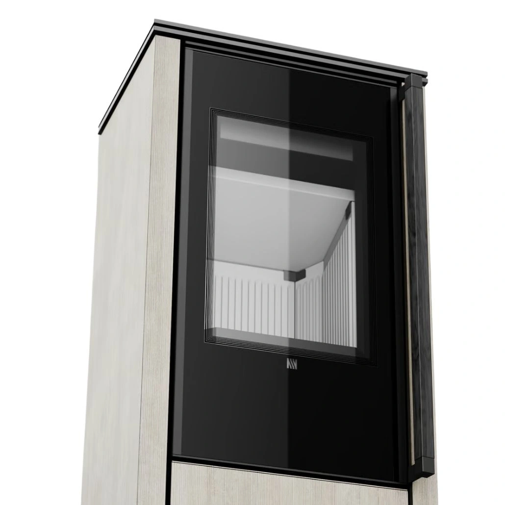 Soba din otel cu finisaj quartz - Alb travertin - maner lemn negru [5]