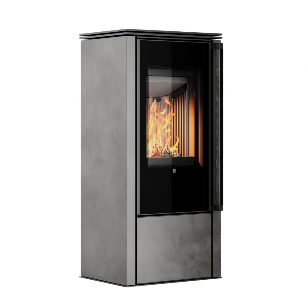 SOBE PE LEMNE - Soba din otel cu finisaj quartz - Antracit - maner lemn negru