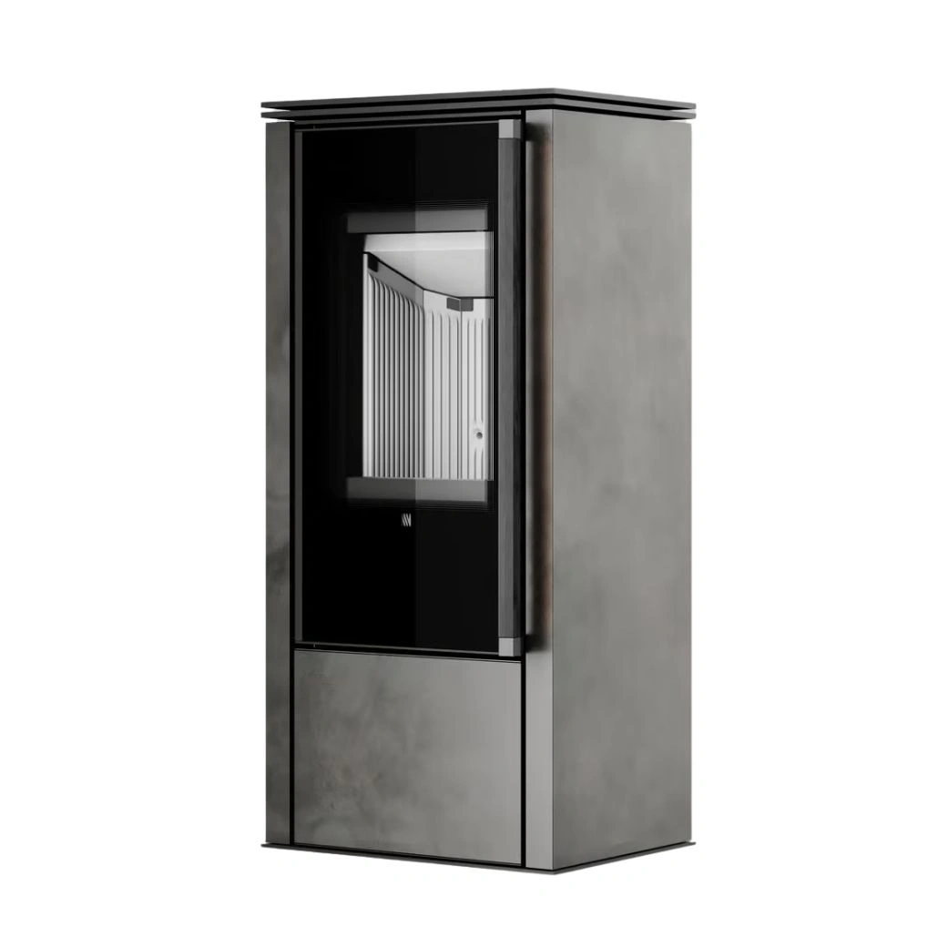 Soba din otel cu finisaj quartz - Antracit - maner lemn negru [2]
