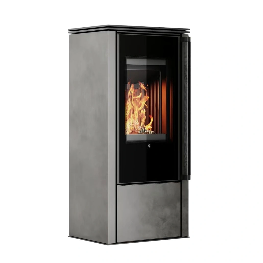 SOBE PE LEMNE - Soba din otel cu finisaj quartz Antracit - maner lemn negru - samota neagra