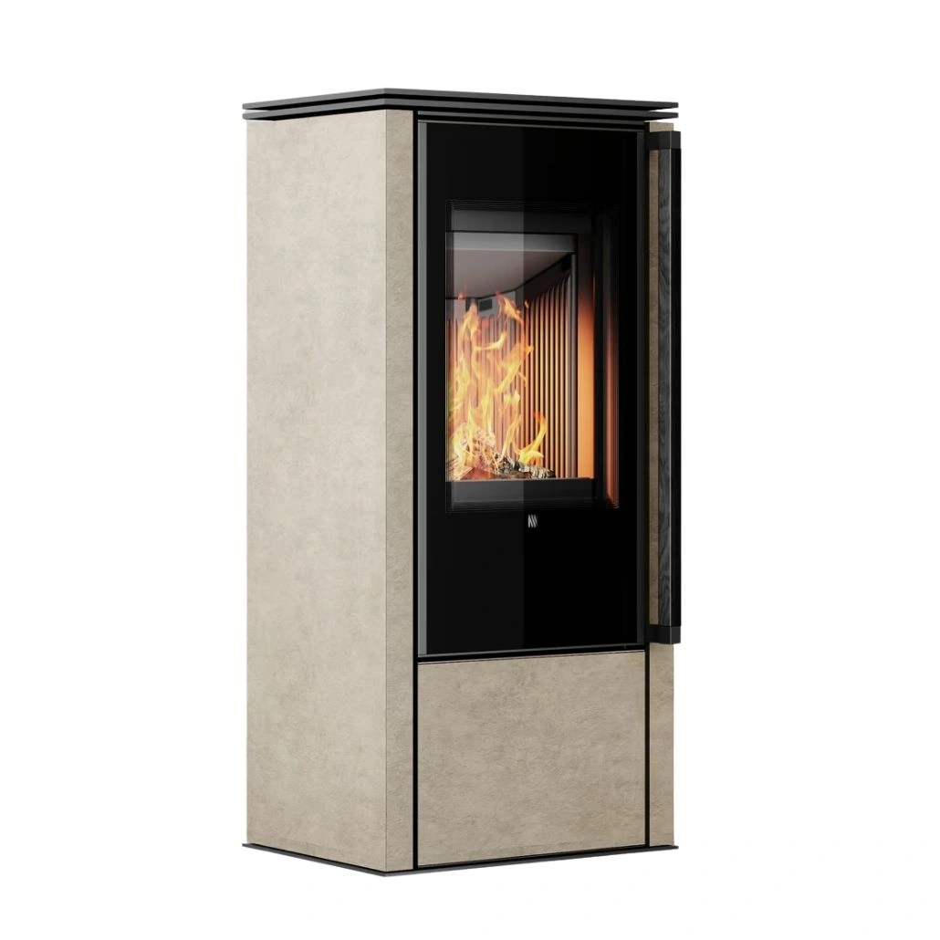 SOBE PE LEMNE - Soba din otel cu finisaj quartz - Crem - maner lemn negru