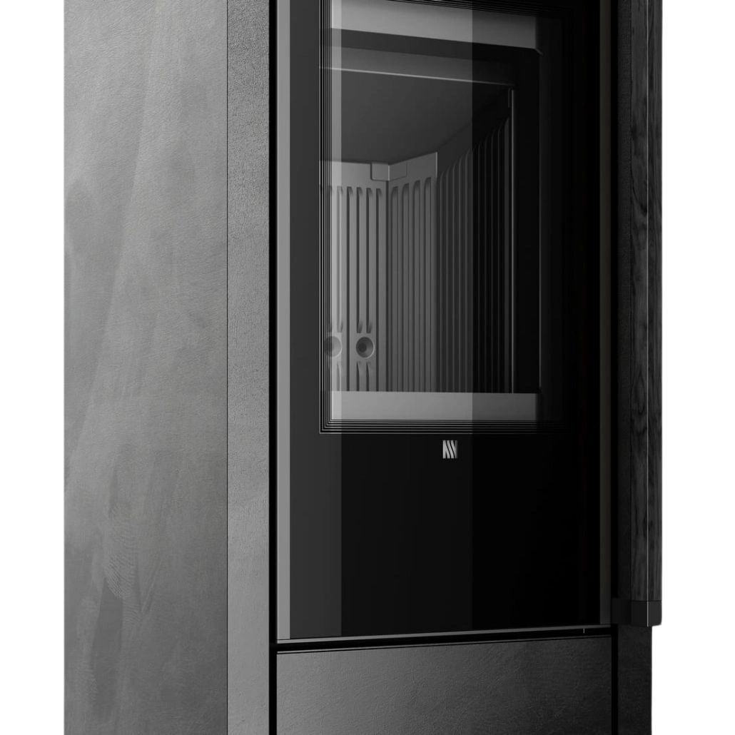 Soba din otel cu finisaj quartz Negru Antracit - maner lemn negru - samota neagra [4]