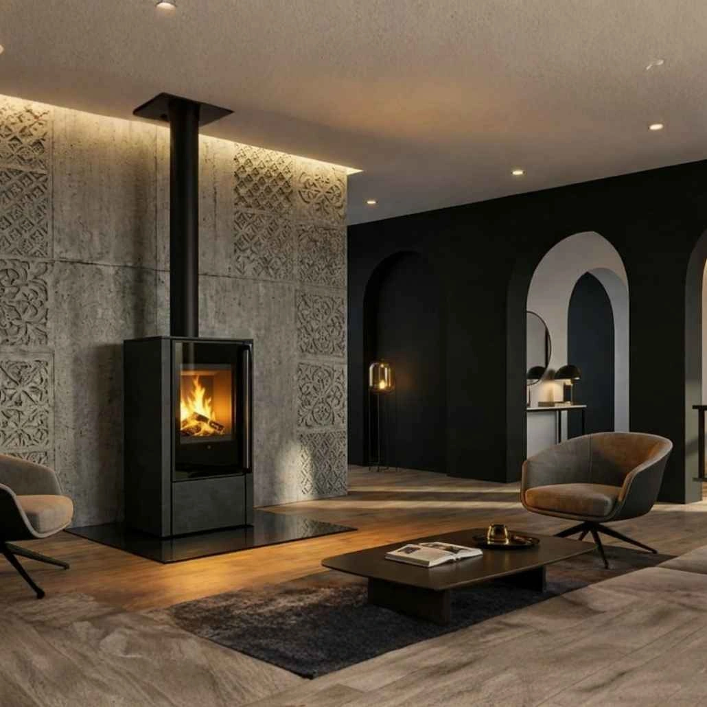 Soba din otel cu finisaj quartz - Nisipiu - maner lemn negru [1]