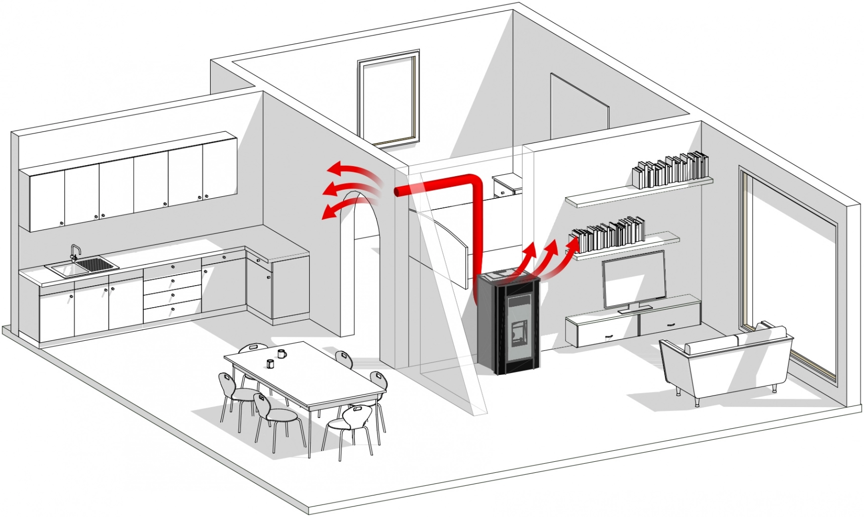SOBA PELETI 15KW - INES ALB - 2 VENTILATOARE [1]