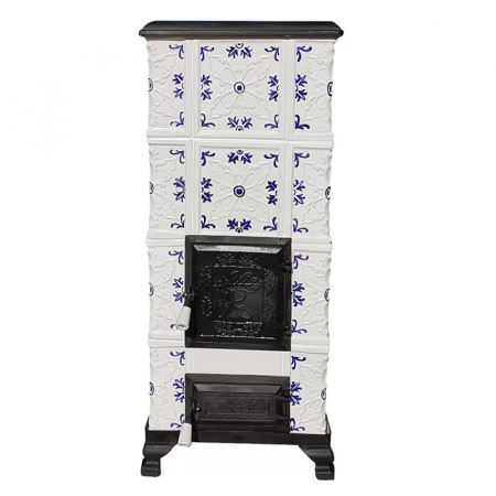 SOBE MOBILE TERACOTĂ - Soba portabila, MEDIAS, model placă Crin pictat albastru