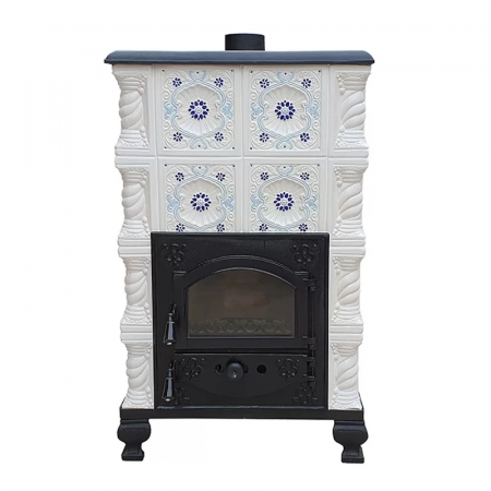 SOBE MOBILE TERACOTĂ - Soba portabila, ROMANE, model placa Scoica, pictat cu albastru