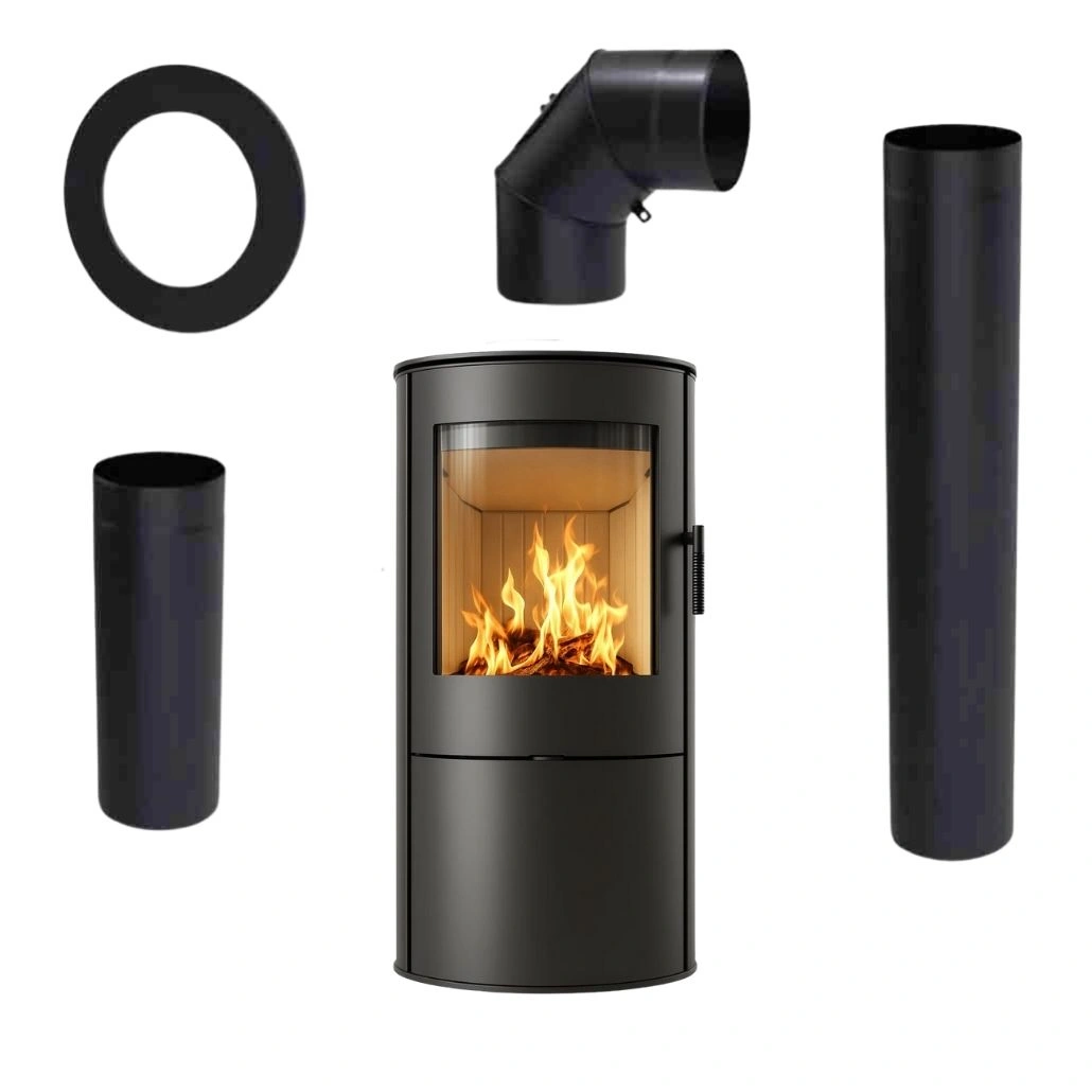 SEMINEE SI SOBE PE LEMNE - Soba Rollo 7 kW - Negru + Piese Racordare