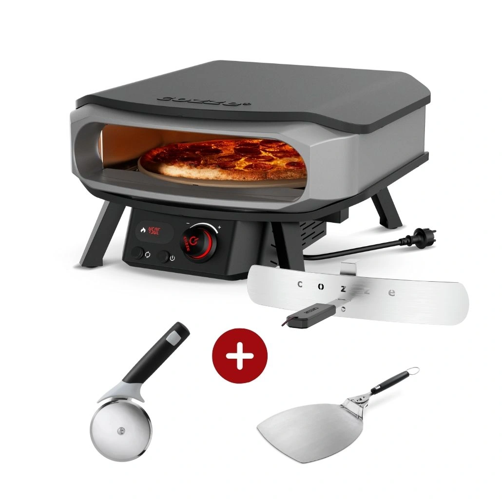 BUCĂTĂRII EXTERIOARE - Starter pack electric Cozze PREMIUM 42.5 cm - usita si piatra de pizza, termometru digital - inclusiv scut termic