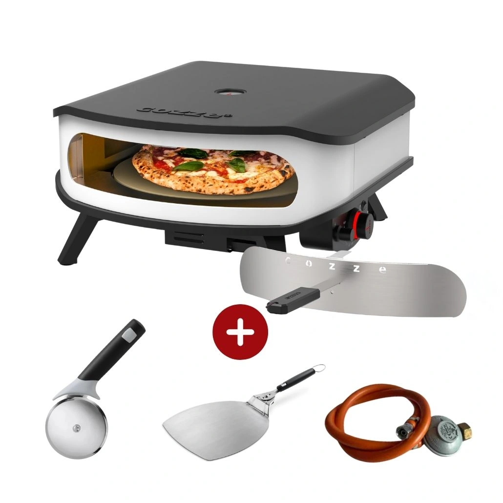 BUCĂTĂRII EXTERIOARE - Starter pack gaz 42.5 cm Cozze - piatra pizza rotativa, lumina LED + REGULATOR
