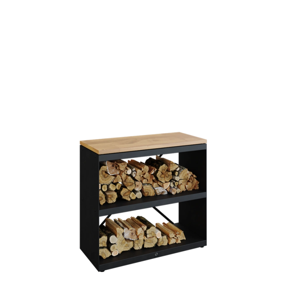 Suporturi pentru lemne - Stocator lemne OFYR negru cu blat de lucru