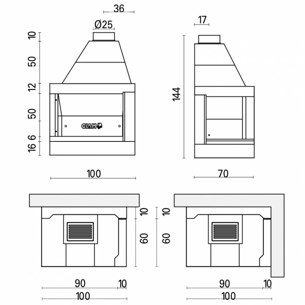 Vatra semineu deschisa colt stanga - A90 RGH [1]