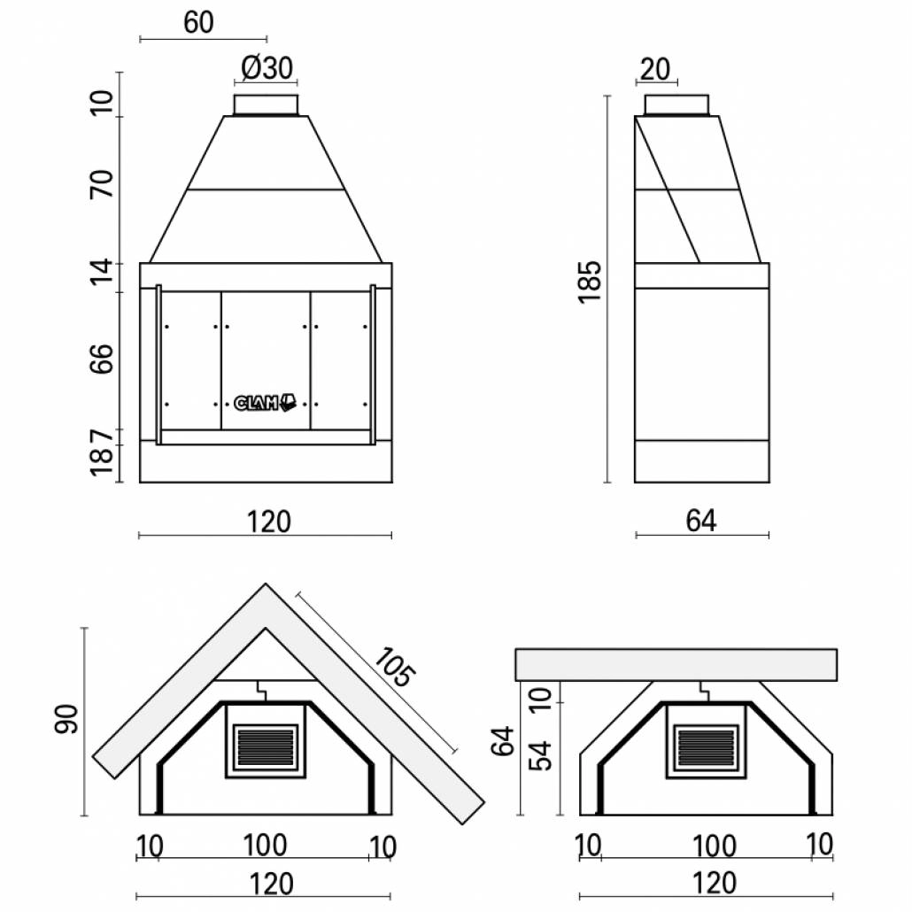 Vatra semineu deschisa pe lemne - C100 RGH [1]