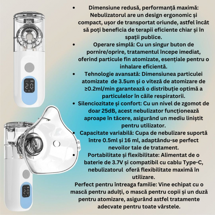 Aparat aerosoli / Nebulizator portabil ultrasonic – tehnologie Mesh  - Eficiență Maximă -Ultra silentios [7]