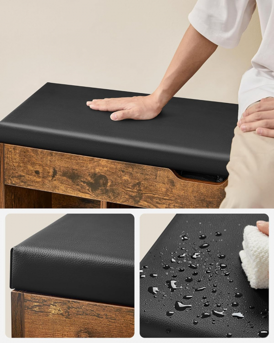 Banca cu spatiu de depozitare , rafturi pentru pantofi , sezut captusit cu spuma  , sustine pana la 150 kg , 30 x 100 x 44 cm , maro vintage [8]