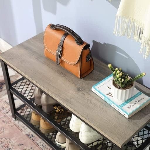 Banca cu suport pentru pantofi , 2 rafturi  depozitare pantofi, cadru de otel , 45 x 30 x73 cm , gri /negru [4]