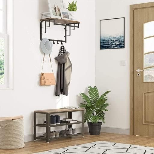 Banca cu suport pentru pantofi , 2 rafturi  depozitare pantofi, cadru de otel , 45 x 30 x73 cm , gri /negru [3]