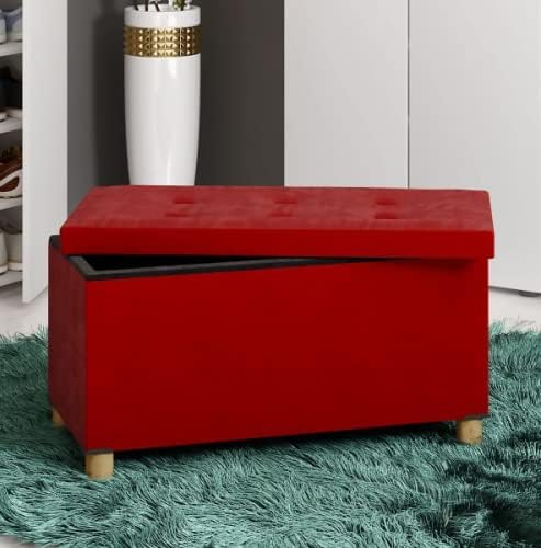 Banca pliabila cu picioare de lemn , spatiu generos de depozitare interior , 40 x  76 x  38 cm , rosu [2]
