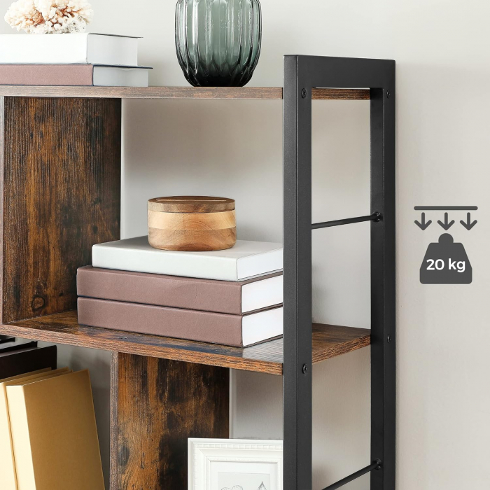 Biblioteca cu cadru metalic , 4 polite , 74 x 30 x 154,5 cm , MDF , maro vintage [9]
