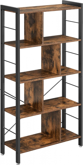 Biblioteca cu cadru metalic , 4 polite , 74 x 30 x 154,5 cm , MDF , maro vintage [5]