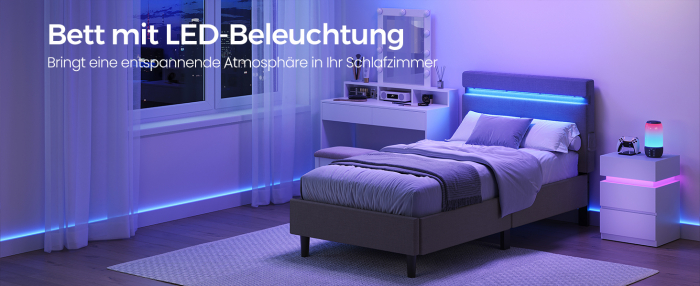 Cadru de pat cu somiera inclus , cu priza USB si Type C integrate,  lumina LED  in 25  variante de culoare si posibilitate de reglare a intensitatii de lumina  cu telecomanda  , tapitat , 2 buzunare l [8]