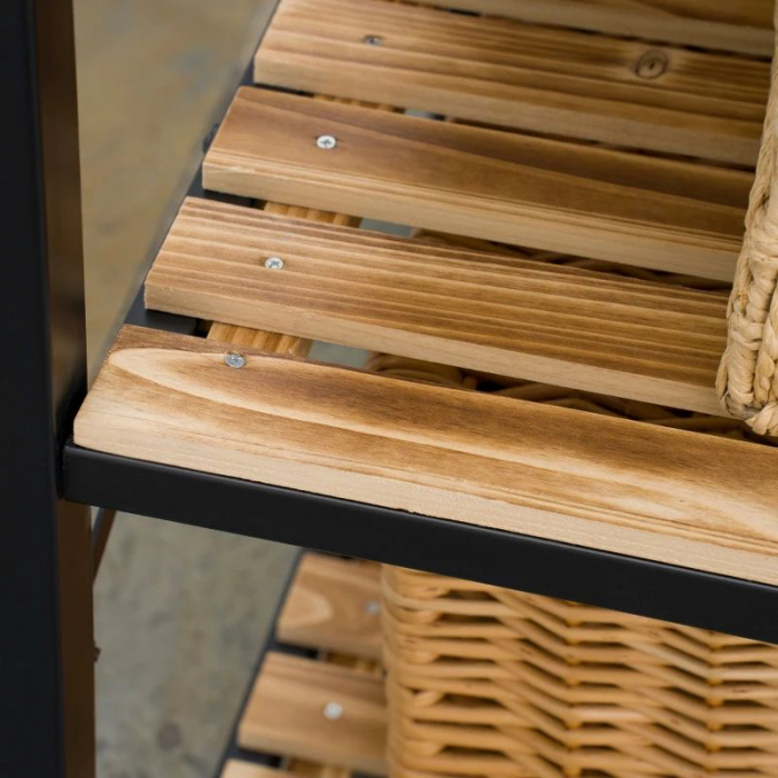 Carucior de servire pentru exterior , cadru metalic pe 3 niveluri , polite din lemn masiv , 79 x 50 x 90 cm , negru/natur [6]