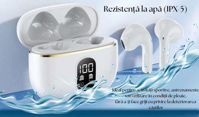 Căști Bluetooth Wireless, Earbuds In-Ear, Fără Fir, Sport și Alergare, True Wireless cu Microfon, Control Touch, Asistent Vocal, Bluetooth 5.3, Universale [6]