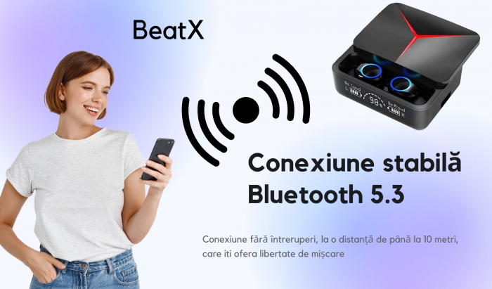 Casti wireless BeatX , buds , fara fir , audio , functie de baterie externa, IPX6 rezistente la apa si transpiratie , functie Noise Cancelling, TWS , autonomie 8 ore , carcasa cu inchidere magnetica , [3]