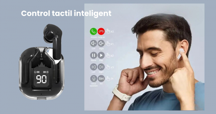 Casti wireless bluetooth, VivaClear , Audio , Fara fir, Afisaj Digital, Bluetooth 5.3, Rezistente la apa , Microfon dual cu ENC – Anularea zgomotului exterior, USB-C, control touch, compatibilitate un [18]