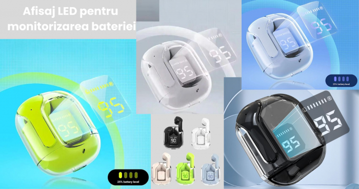 Casti wireless bluetooth, VivaClear , Audio , Fara fir, Afisaj Digital, Bluetooth 5.3, Rezistente la apa , Microfon dual cu ENC – Anularea zgomotului exterior, USB-C, control touch, compatibilitate un [5]
