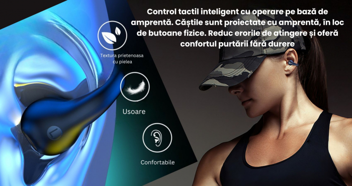 Casti wireless on ear  AirFit , fara fir , audio , Bluetooth 5.3, HiFi Sunet premium , Functie anulare zgomot exterior, Control tactil , rezistente la apa , autonomie 10 ore , compatibilitate universa [9]