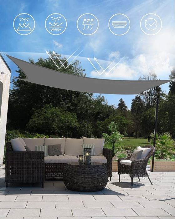 Copertina pentru grădină, terasă, camping,   2 x 3 m, rezistent la apă până la 1000 mm, 93% protecție UV, din poliester rezistent la rupere, rezistent la intemperii, , gri fumuriu [5]