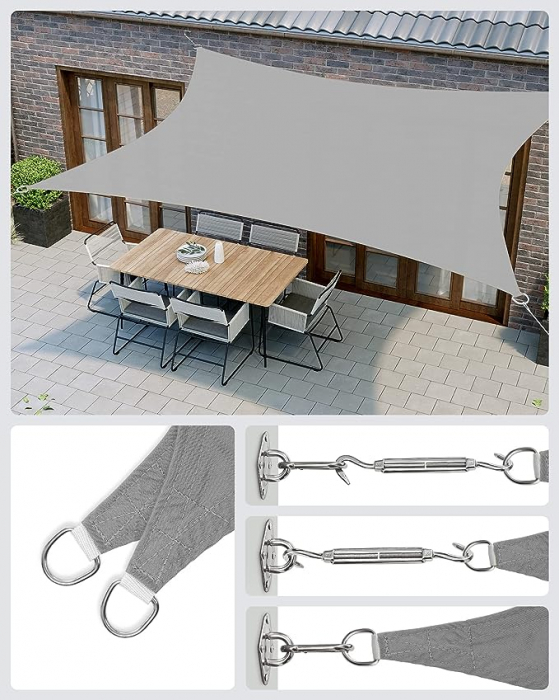 Copertina pentru grădină, terasă, camping,   2 x 3 m, rezistent la apă până la 1000 mm, 93% protecție UV, din poliester rezistent la rupere, rezistent la intemperii, , gri fumuriu [3]